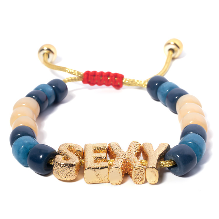 OEM gold Nylon Friendship Letter Bead Bracelet With adjustable braid clasp