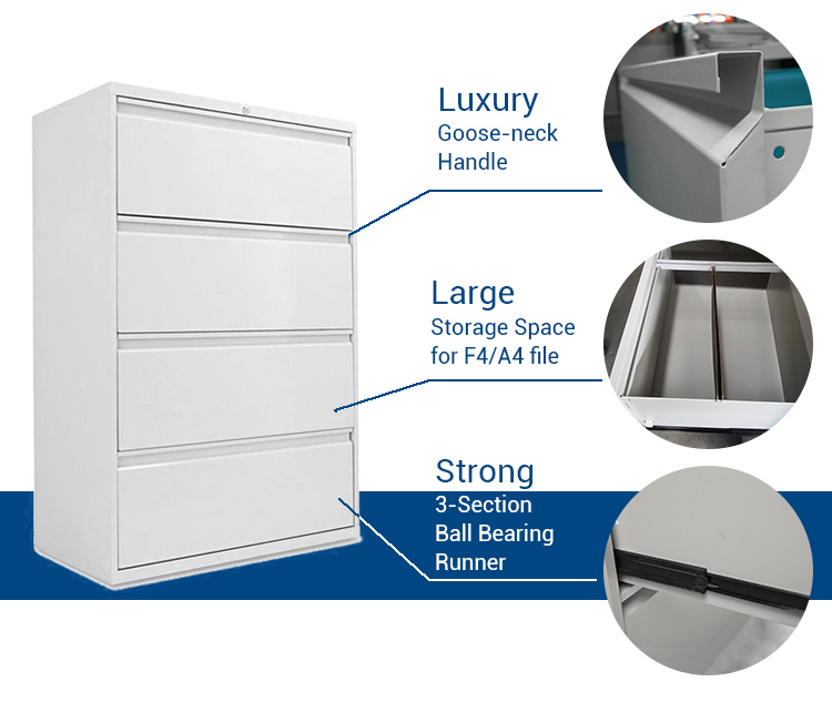 0.4mm-1.2mm Thick Metal Steel 2/3/4 Drawer Filing Cabinet Lockable Lateral Legal