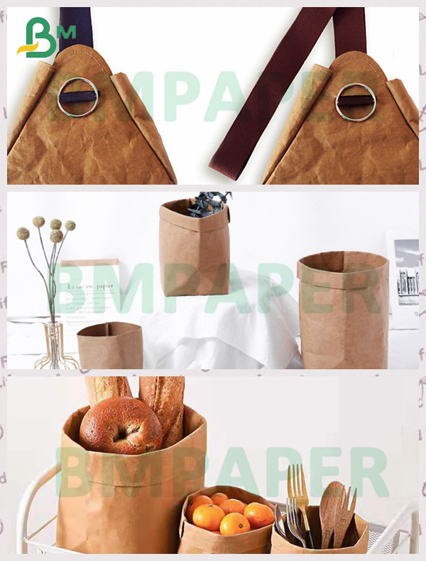 0.55MM Washable Brown And White Kraft Paper Fabric With Roll Packaging