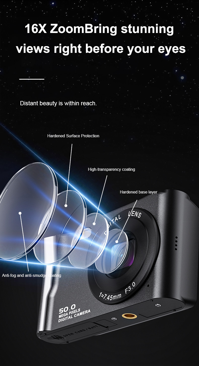 2.8inch 4K Digital Camera 16X Zoom Multiple Scene Modes Detachable Battery