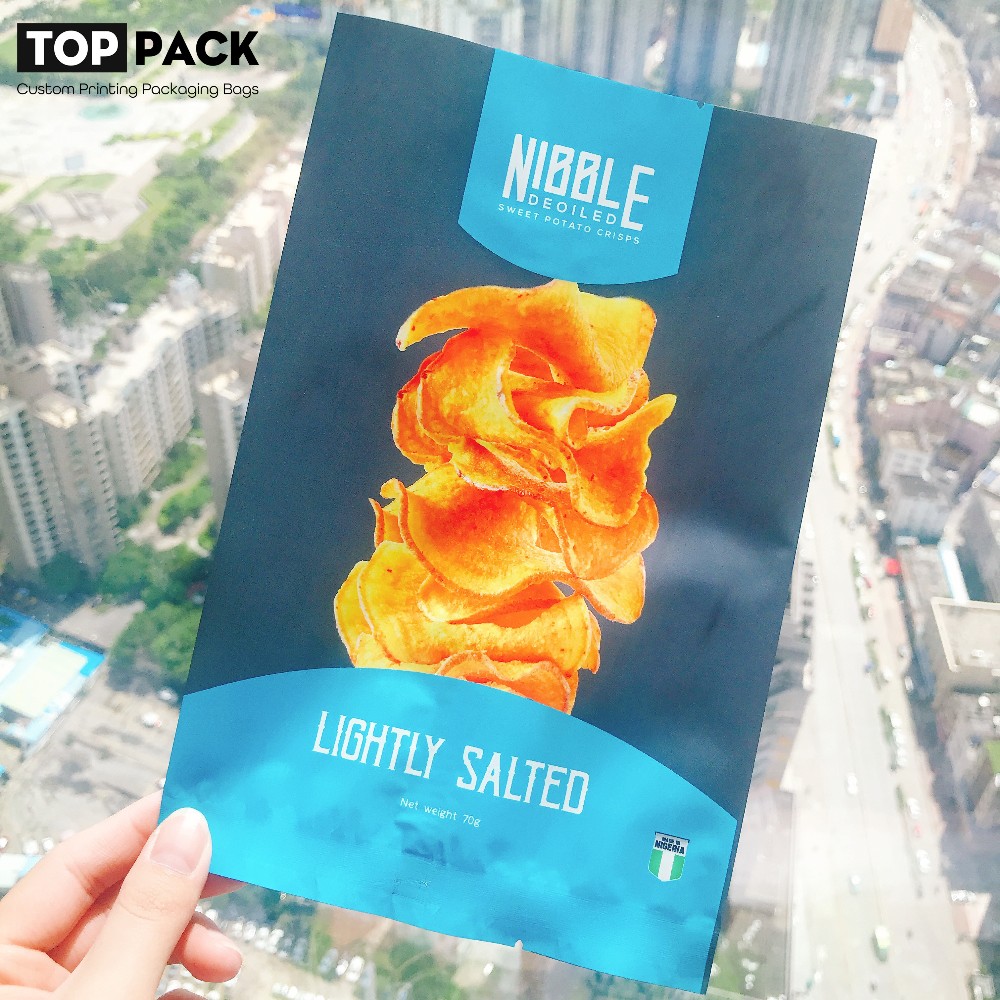 Three Side Seal Stand Up Zipper Pouches Custom Potato Chip Packaging