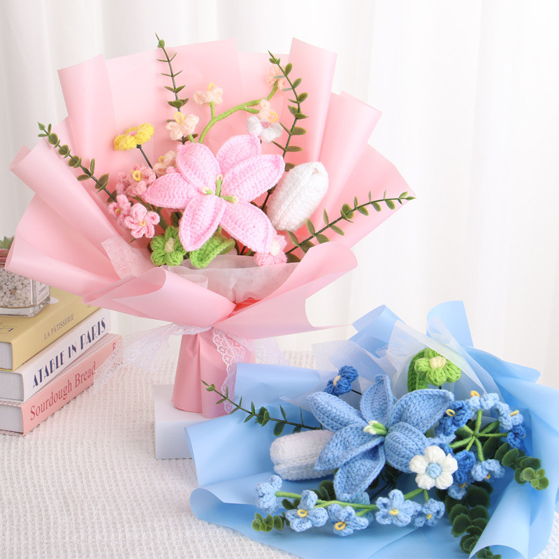 Cross-border Mother's Day gift birthday knitted rose bouquet wool knitted sunflower simulation flower lily