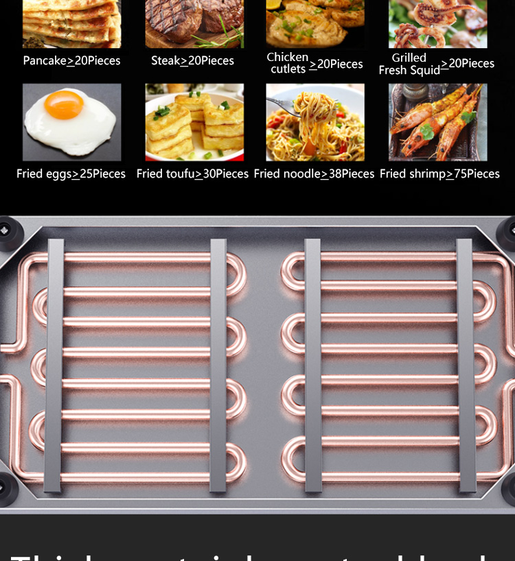 Dual Temperature Control Knobs Electric Flat Plate Griddle for Restaurant Kitchen