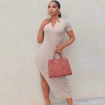 Polo Collar Hollow Backless High Waisted Maxi Dress Side Open