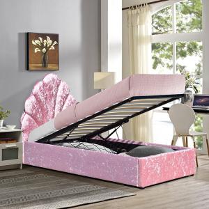 China Single Size Pink Fabric Gas Lift Storage Bed For Children Bedroom wholesale