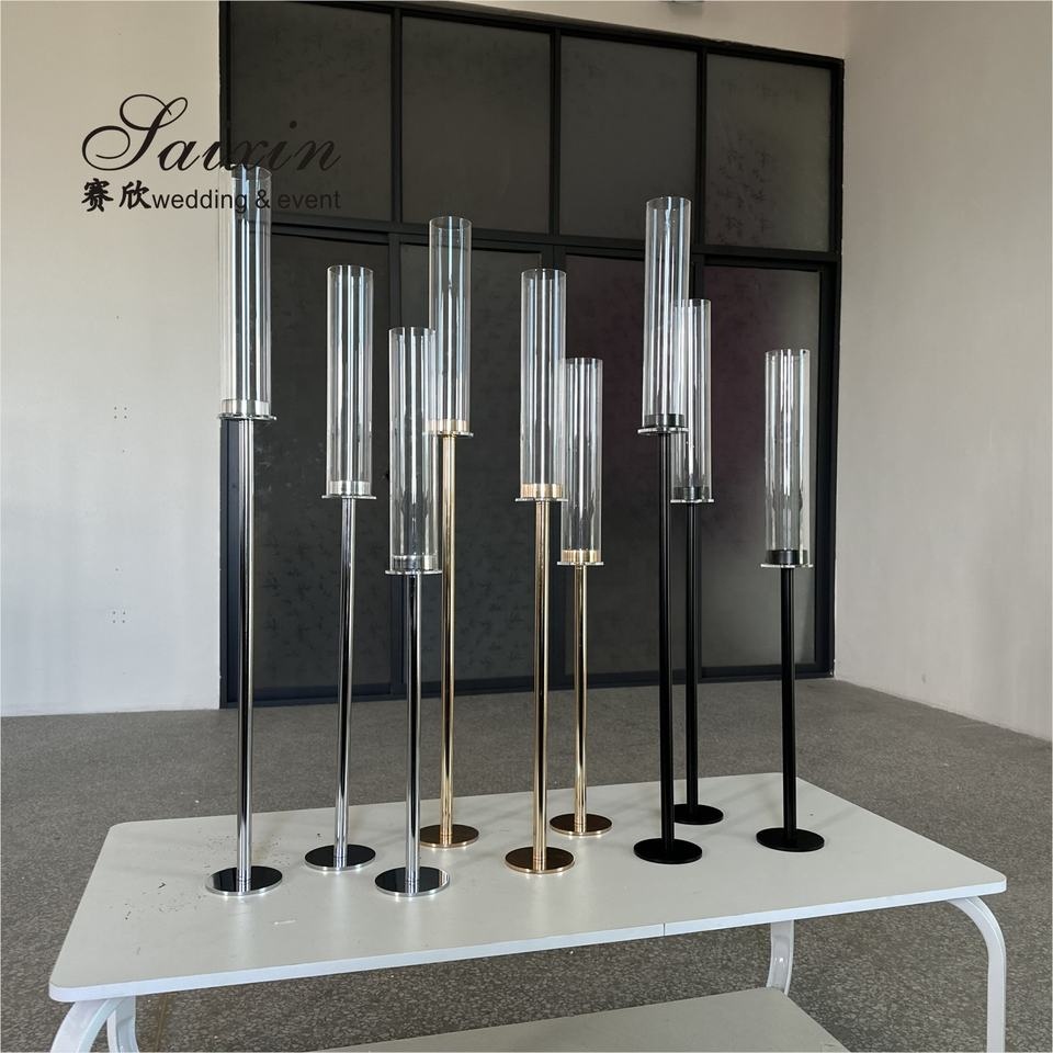 Clear Crystal Taper Wedding Candle Holder Wedding Table Decoration 3pcs Set 29CM