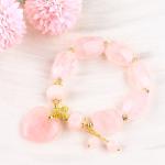 14MM Multi Facted Rose Quartz Stone Crystal Bracelet Heart Carving