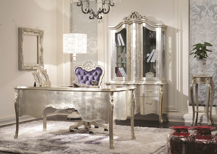 Glossy Royal Classic Home Office Desks Luxurious Wooden White Writing Table And Chair