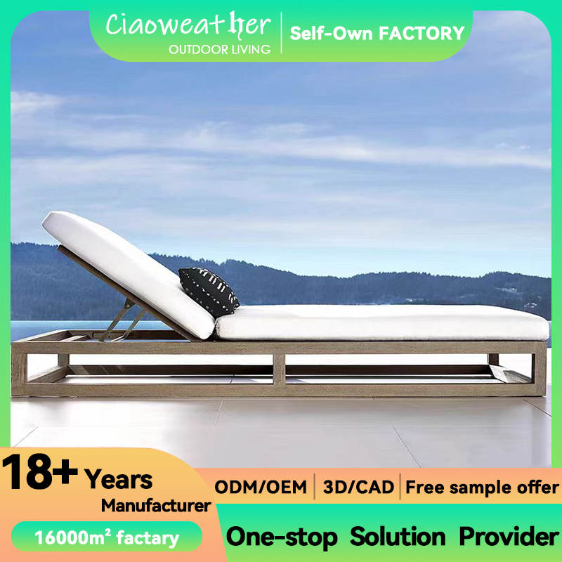 Outdoor Villa Hotel Garden Terrace Wooden Bed Lounge Chair with Solid Wood Style and Mail Packing