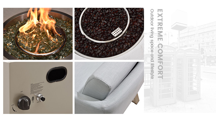 50,000 BTU Adjustable Flame Outdoor Natural Gas Firepit With Lid, Lava Rocks, Ceramic Tabletop