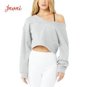 China Dropped Off Shoulder Cuffed Sleeves Women Workout Hoodies 200gsm wholesale