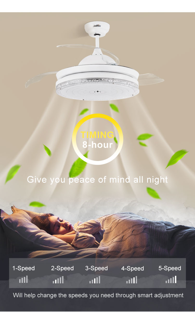 5-Speed Invisible Ceiling Fan with LED Lights and Remote Control 1stshine 3*PC Blades