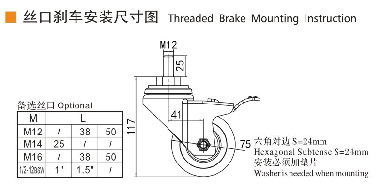EDL Medium Duty 3inch 150kg Threaded TPA Caster by Swivel and Brake type