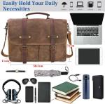 15.6 Inch Waterproof Vintage Genuine Leather Waxed Canvas Briefcase Large