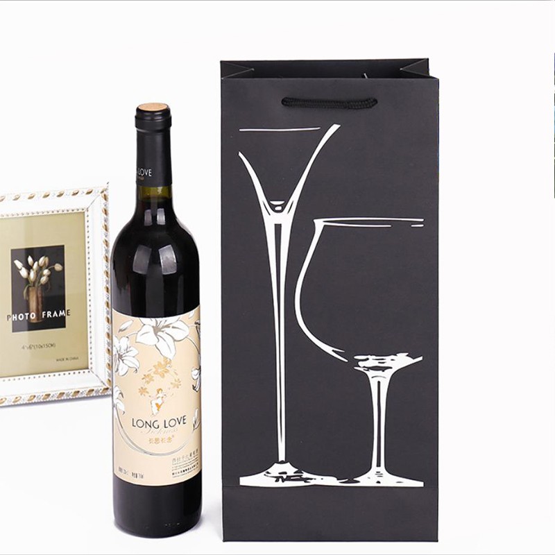 Matte Black Kraft Paper Red Wine Gift Bags With Flexi Loop Handle