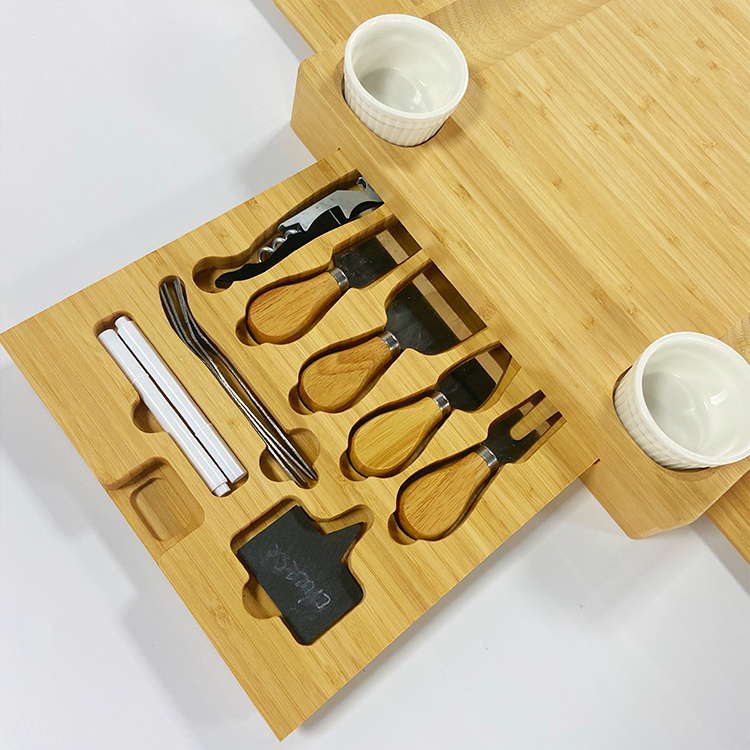 Natural Bamboo Kitchen Cutting Board With Multifunctional Knives And Drawer