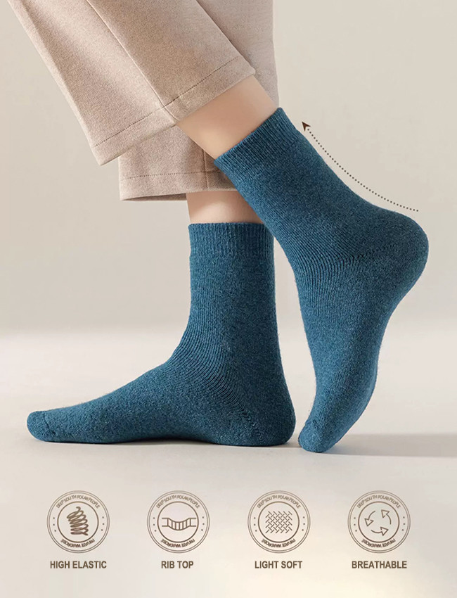 Moisture Wicking Thick Terry Wool Socks Winter Crew Style Socks