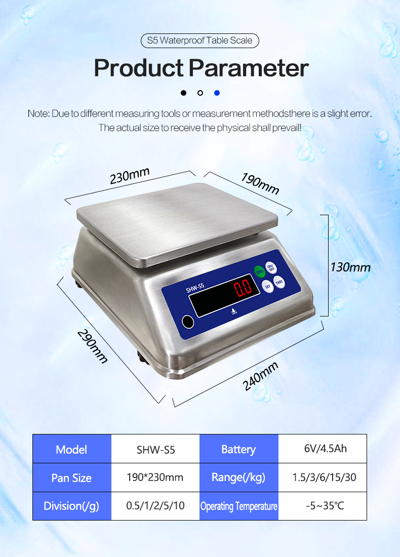 15kg S5 Double Screen Stainless Steel Waterproof Table Electronic Scale for -10 C-40 C