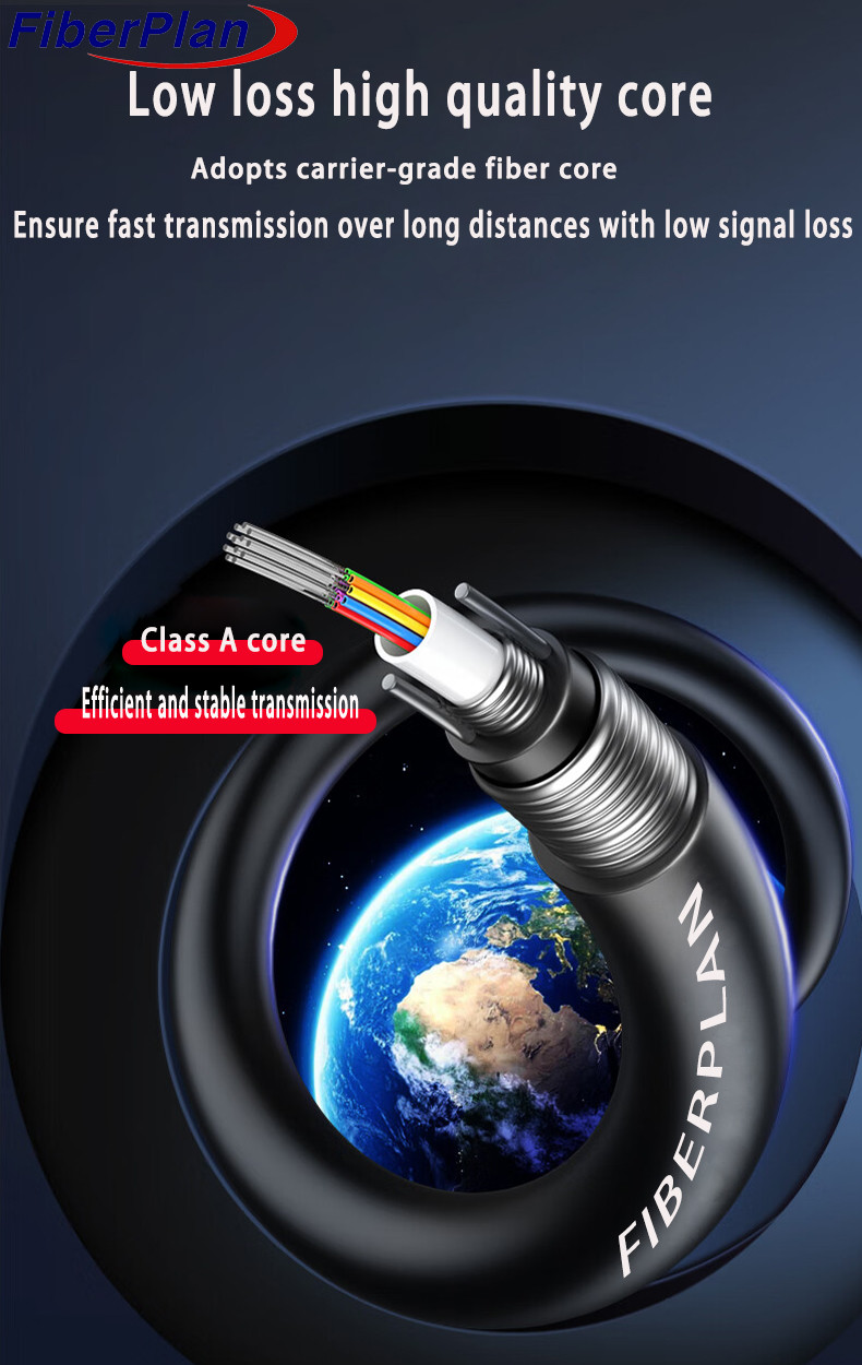 Flexible Double Steel Tape Armored Outdoor GYXTW53 Fiber Optic Cable 2-24 Core