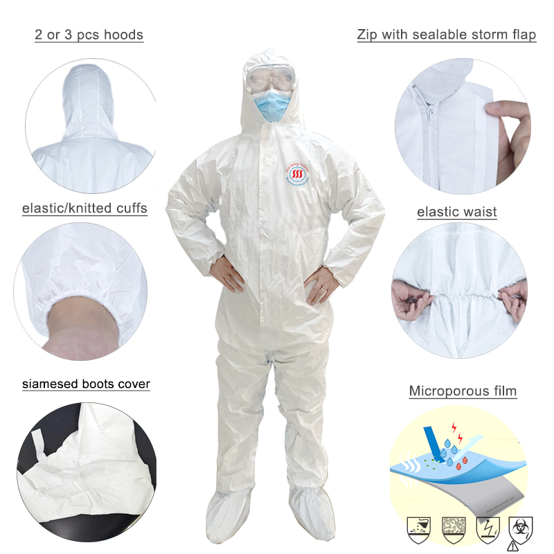 OEM EN13485 Type 6 Ppe Kit Chemical Disposable Coverall Waterproof