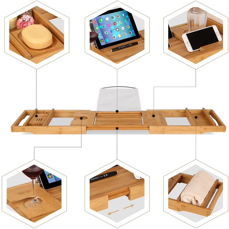 Expandable Bamboo Bathtub Caddy Tray Customized 108.5x22.5x4.5cm