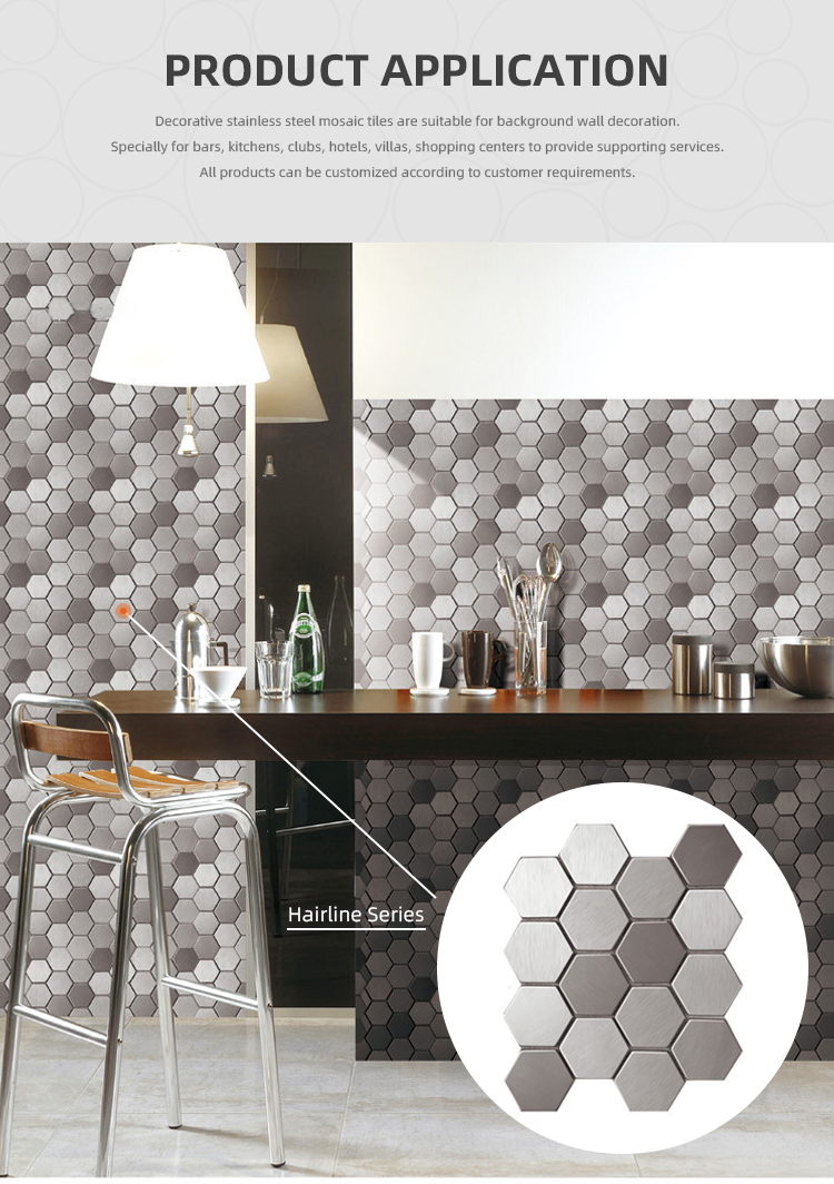Stainless Steel Silver Mosaic Tiles Bathroom 8mm Metallic Penny Tile Grand Metal