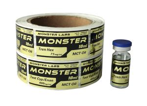 China Full color printed glossy self adhesive vinyl PP PE PET pharma 10ml vial label wholesale