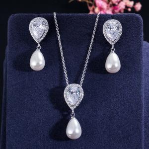 China Ladies Luxury CZ Zircon Bridal Wedding Jewelry Sets Exquisite Necklace Earring Set Jewelry For Women wholesale