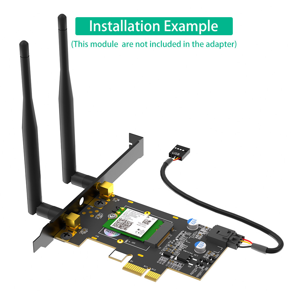 NGFF M.2 Key A To PCl-e X1 Adapter For WiFi And Bluetooth Card Connect Bluetooth Interface And Dual Antennas