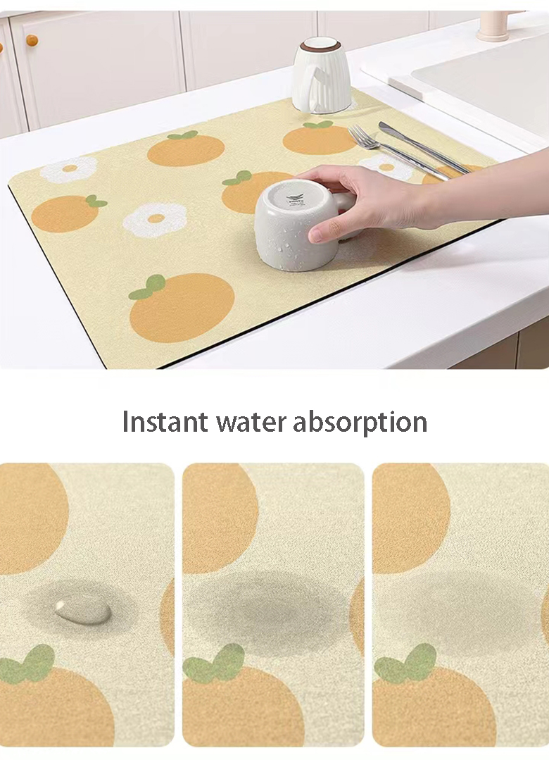 Customized Logo Rectangle Non-slip Diatomaceous Earth Mat for Easy Cleaning in Kitchen