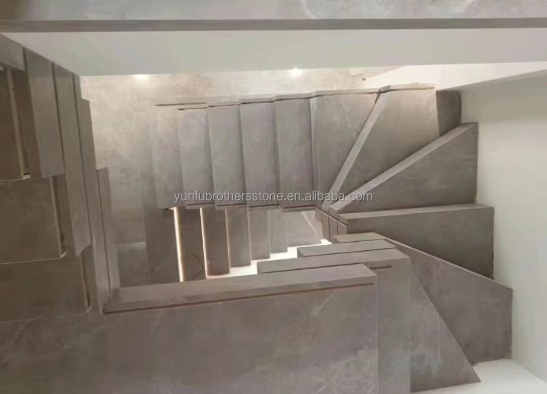 Glossy Anti Slip Artificial Stone Stairs Tiles for Indoor Straight Stair Modern Design