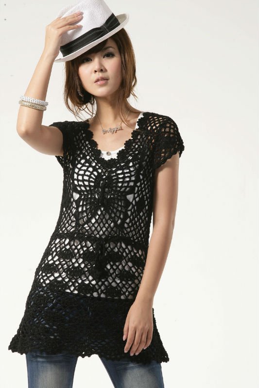 Women Fashion Crochet Shoulder Strapless Knitted Sweater Long Sleeved Embroidery Pullover Women Clothing