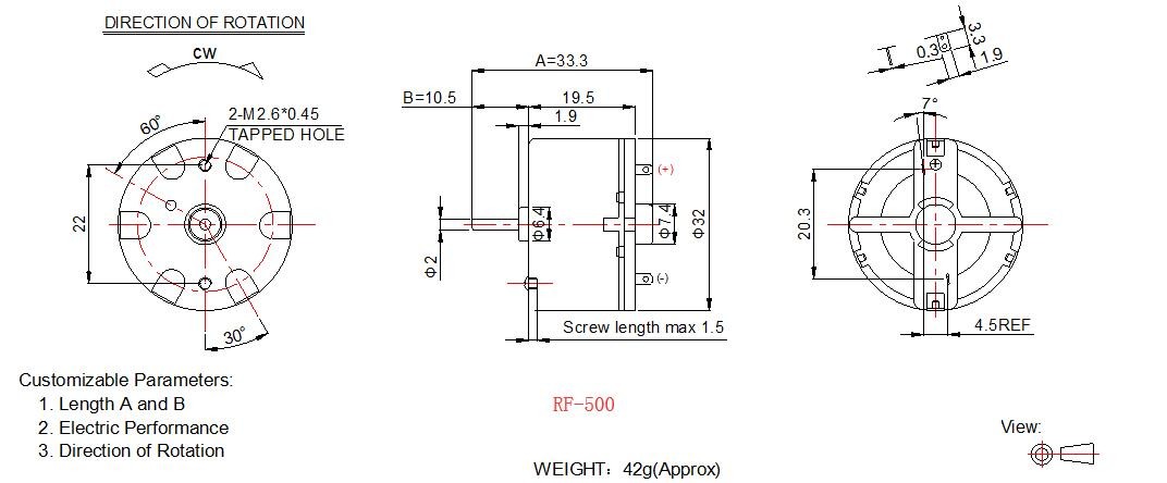 Low Noise RF 550 Electric Motor , 6v 12v Brush Mini Electric Motor For Household Appliance