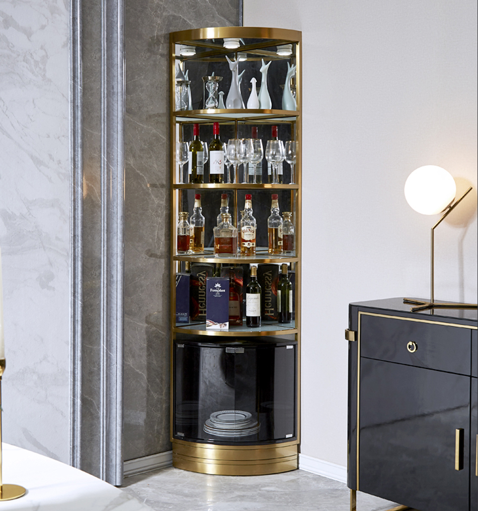 Stainless Steel Metal Frame Modern Wine Display Cabinet For Living Room