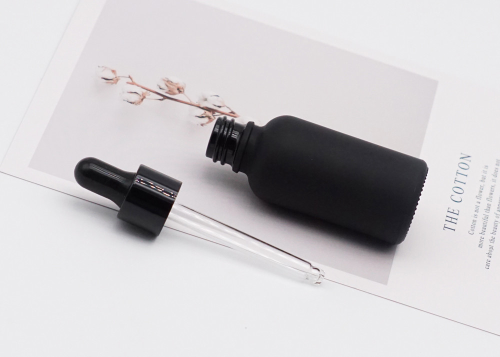 Frosted Black Essential Oil Bottles 50ml Cylinder Package Screen Printing