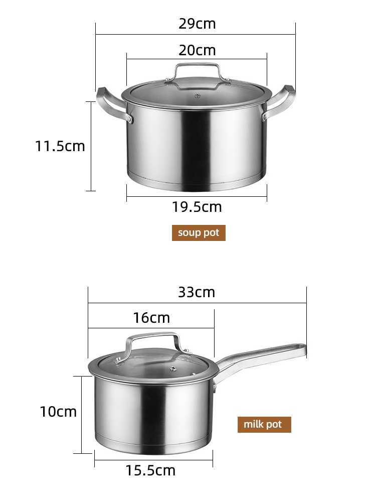 Best Selling Silver Kitchen Sauce Pot Soup Pot Fry Pan Cooking Pot Set With Stainless Steel Handle