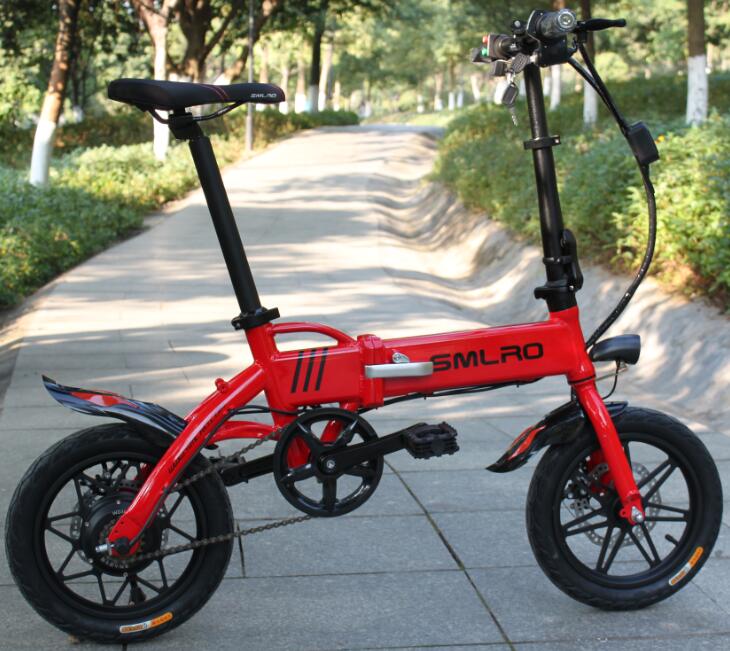 36V 8AH Portable Folding Electric Bike , 14 Inch Electric Mini Bike Plastic Pedal