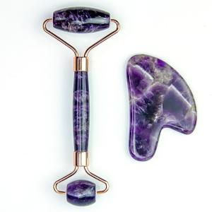 China ISO9001 85*55mm Amethyst Crystal Double Jade Roller For Neck Fat wholesale