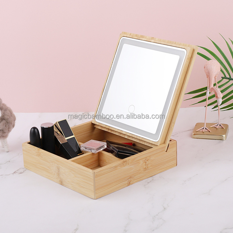 Personal Beauty Care Essential Three-Color Light Glass Mirror for Bathroom or Desktop
