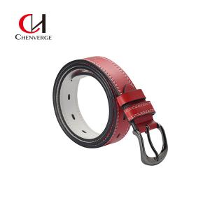 China Red Ladies Genuine Leather Belt Casual Classic 3.5cm Wide Alloy Pin Buckle wholesale
