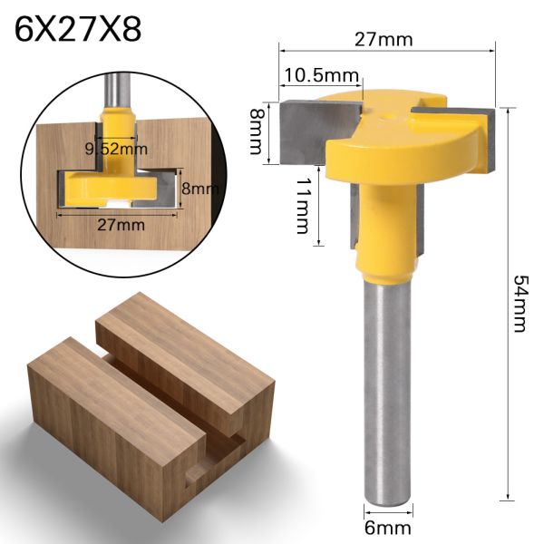 1/2'' and 1/4'' T-Slot Milling Cutters 6mm 8mm Shank T-Track Router Bit Straight Edge for Wood Cutter Woodworking Tools