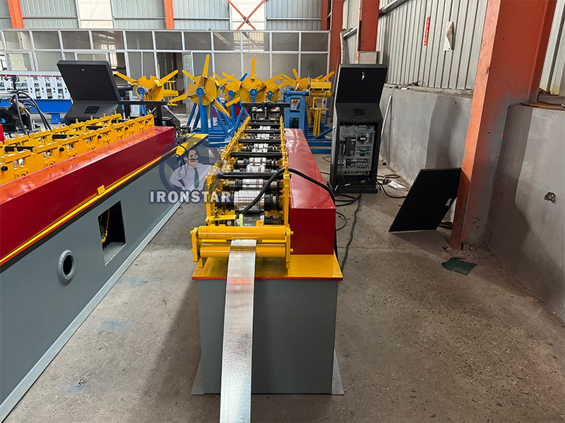 Omega profile roof batten roll forming machine in Egypt Top hat roll forming machine Raw material: Galvanized steel