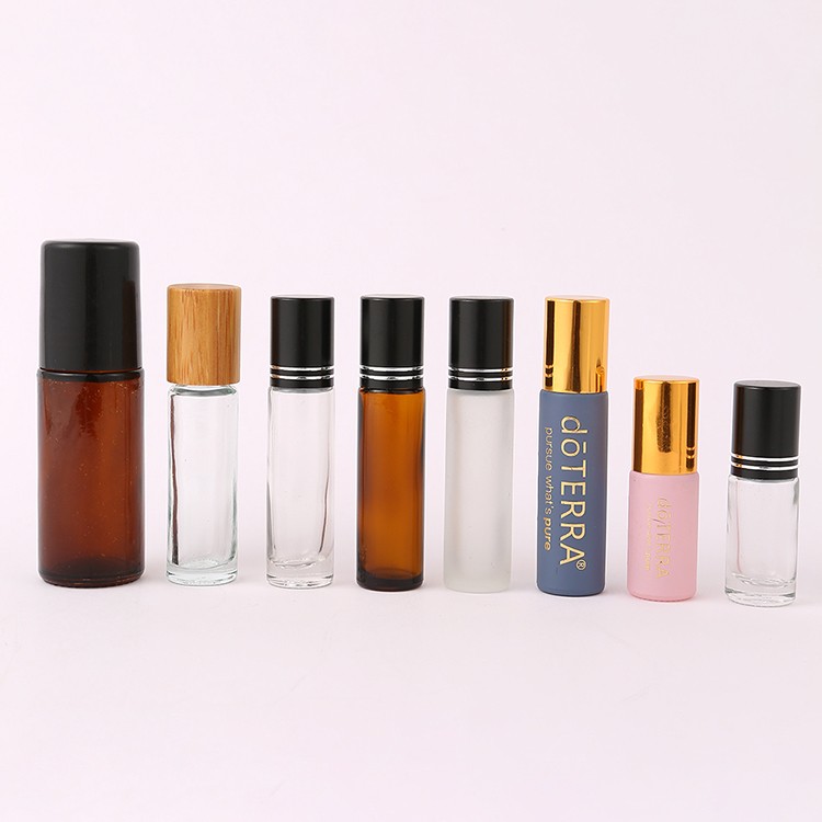 Glass Perfume Roller Ball Bottles Bamboo Or Wooden Lid 5ml 10ml 15ml