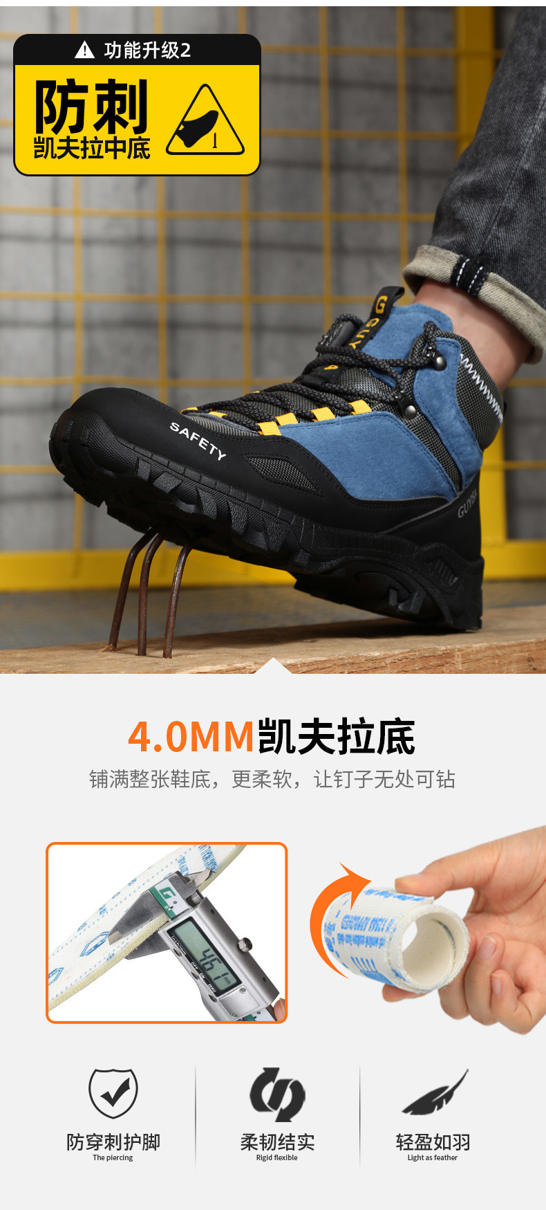 Kevlar Midsole Unisex Suede Microfiber Wire Cloth Safety Boots Rubber Safety Shoes Work Shoes