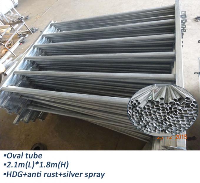 Oval Pipe Cattle Yard Panel Fencing Heavy Duty For Farm , Silver Painted Surface