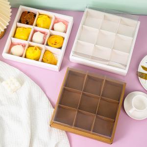 China 9 Cell Clear Top Dessert Box Premium Pastry Packaging Tall Transparent PET Lid Partitioned Protection Bakery Gift Ready wholesale