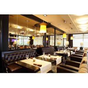 China Customized Hotel Restaurant Furniture Modern Wood Fabric Dining Chairs wholesale