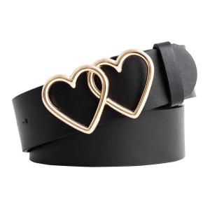 China Ladies 107cm Faux Leather Belt Heartdouble Buckle Waist Belt wholesale