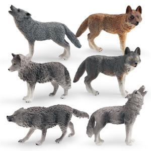 China Wildlife Animal Model Toys 6 PCS Wolf Figurine Family Party Favors wholesale