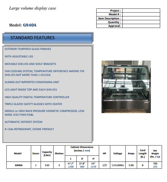 Commencial bakery display case cake showcase with CE/ETL